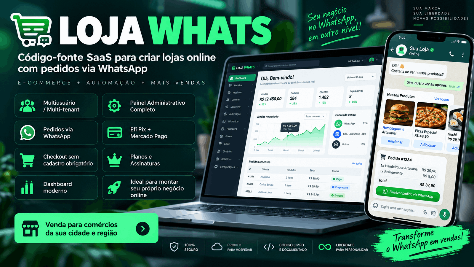 SaaS Loja Online com Pedidos via WhatsApp + Pix | Código-Fonte